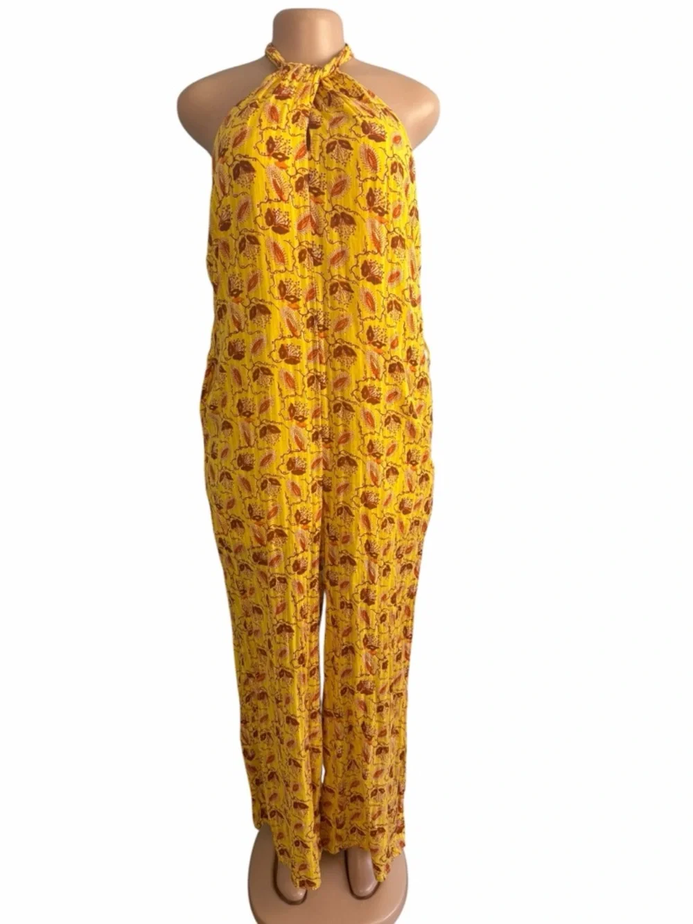 INC International Concepts Yellow Floral Printed Halter-Neck Jumpsuit